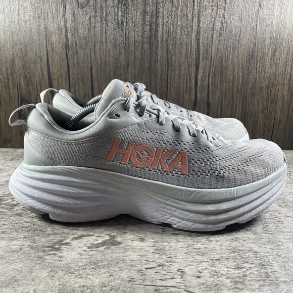 Hoka One One Bondi 8 Womens 9 Shoes Gray Running Sneaker Gym 1127952 HMLR - Picture 3 of 11